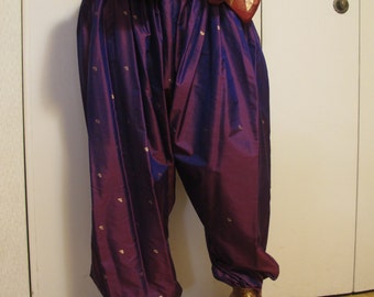 purple silk pants