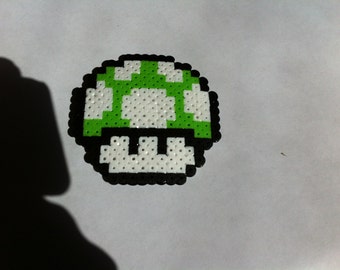 Mario Bros 1Up Mushroom Perler Bead Sprite Cosplay Kandi Magnet key Chain or Necklace