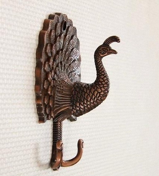 Peacock Decorative Wall Hook Metal Wall Hooks / Antique Brass