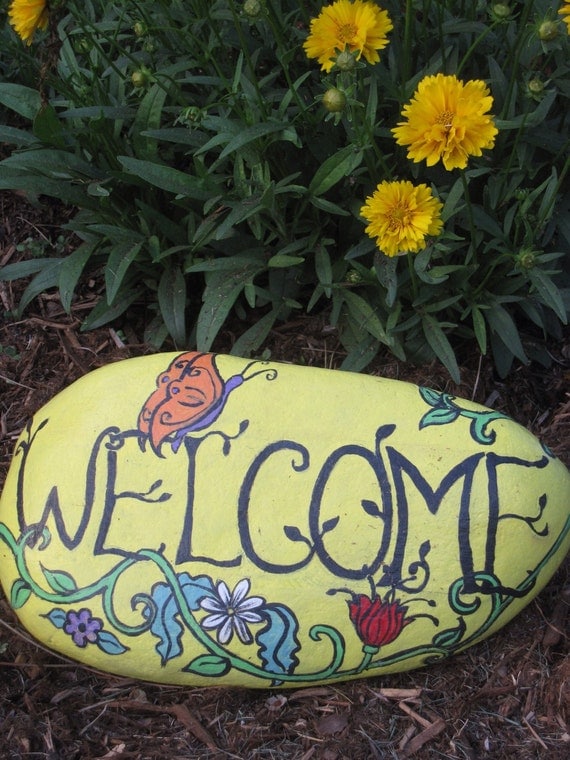 Items similar to Decorative Hand Painted Garden Rock, 14-inches on Etsy