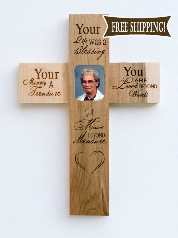 Memorial Photo Wooden Cross Engraved Home Decor