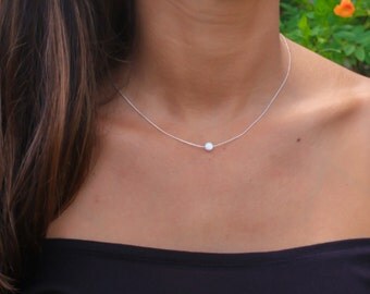Opal necklace, white opal necklace, opal silver necklace, opal, tiny dot necklace, opal bead necklace dot necklace white opal jewelry