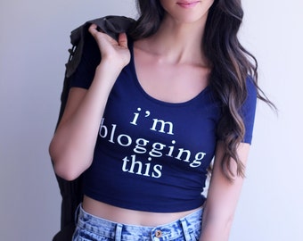 Blogger Graphic Crop Top, Hipster Graphic Tee, Sexy Crop Top, Blogger Graphic Top, Navy Cropped Tank, Crop Top
