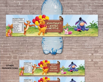 Personalized Winnie the Pooh Water Bottle Label / Instant Download and Editable / Birthday Party / Pooh Party / Baby Shower / PRINTABLE