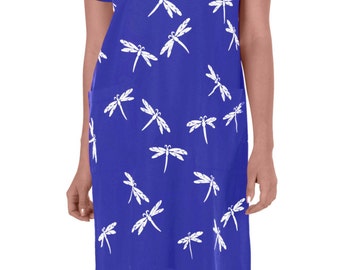 Lucky Dragonflies Dress by M.Mac-U Neck Knee Length 2 Pocket Dress