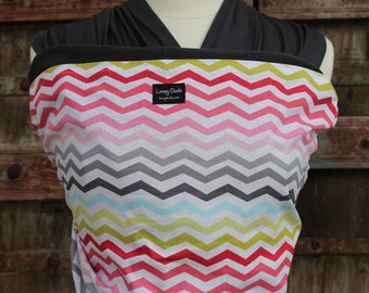 Baby Sling-ORGANIC COTTON Baby Wrap Sling Carrier-Rainbow Chevron on Gray-One Size Fits All-Newborn to Toddler-DvD Included