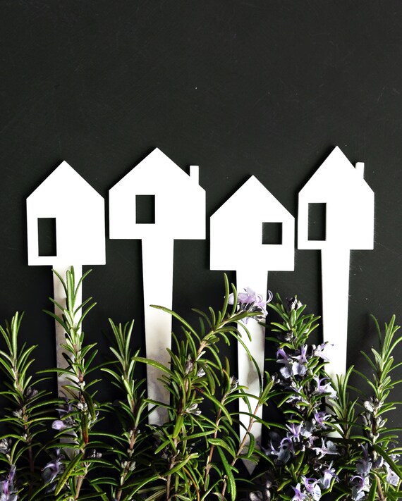 4 Minimalist Houses Plant markers set Garden herb markers Modern gardening gift for women men gardeners friends coworkers children kids