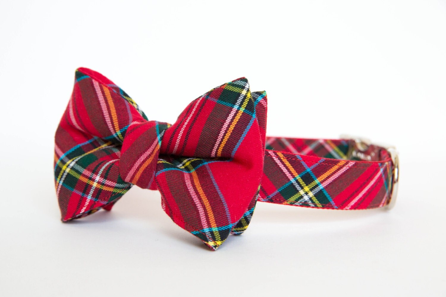 Christmas Dog Bow Tie Plaid Collar Bright Red by pecanpiepuppies