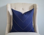 18"x18" Navy Blue Down Pillow with Gold Studs Chevron Design