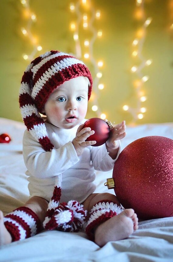 Baby Christmas Hat and Legwarmers, Baby's First Christmas, Baby Christmas Outfit, Holiday Photo Prop, Christmas Photo Prop