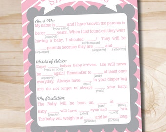 INSTANT DOWNLOAD Pink Chevron Baby Shower Mad Libs - Digital Download