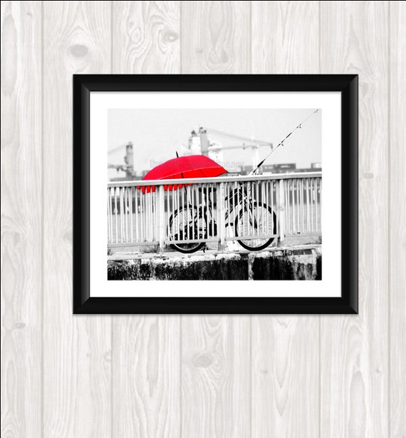 Red Umbrella Bike Photo Fine Art Photography Home Decor Wall Art  Photography  Fishing  Rainy Day Print Your Own Fine Art