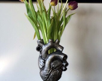 Anatomical Heart Vase, Pewter Finish