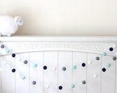Nursery Garland- Wool Felt Ball Banner- Pom Pom Decoration- Sweet Dreams- Party bunting- Baby Shower decor- gray navy mint white