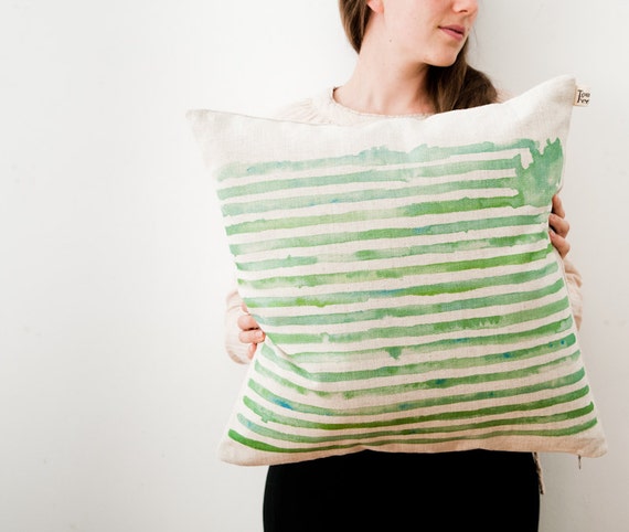 Turquoise green striped cushion cover
