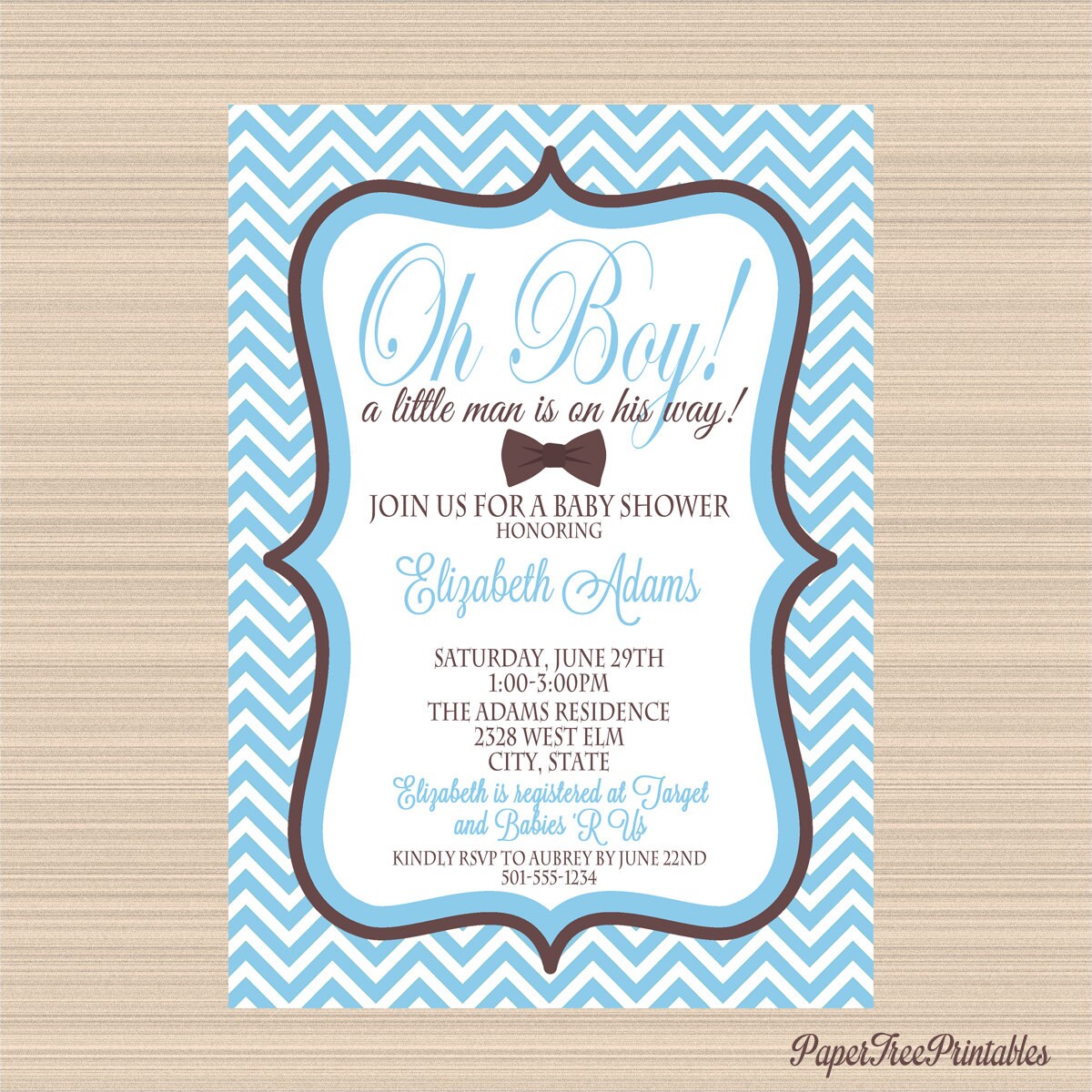 Little Man Baby Shower Digital Invitation by PaperTreePrintables