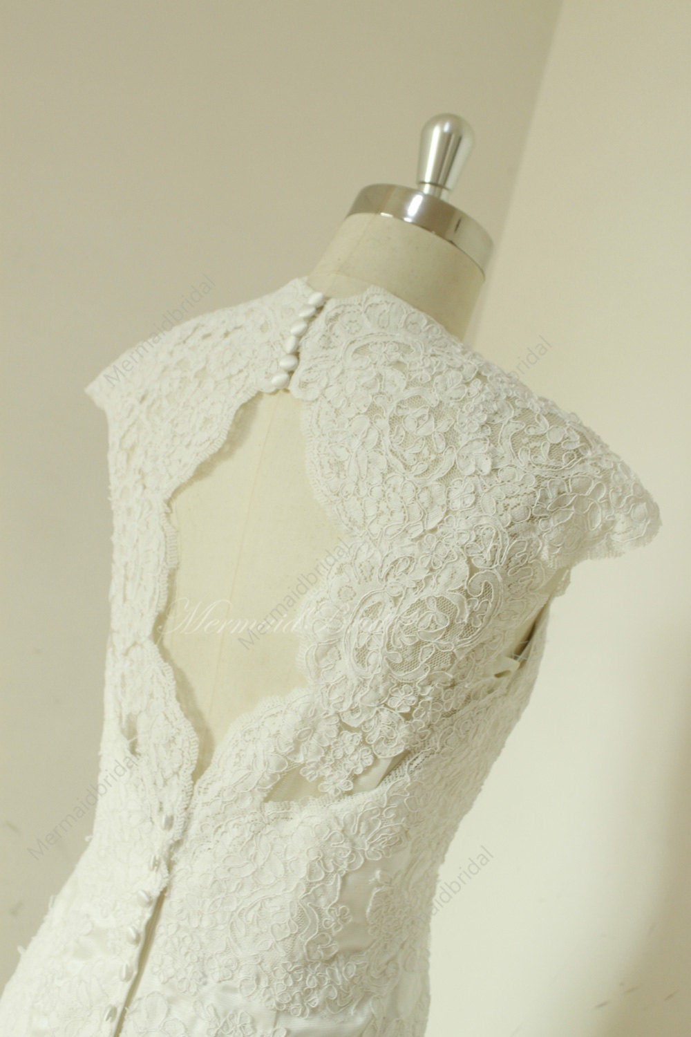 Fit and flare sleeves Vintage lace Wedding dress by MermaidBridal item-thumbnail