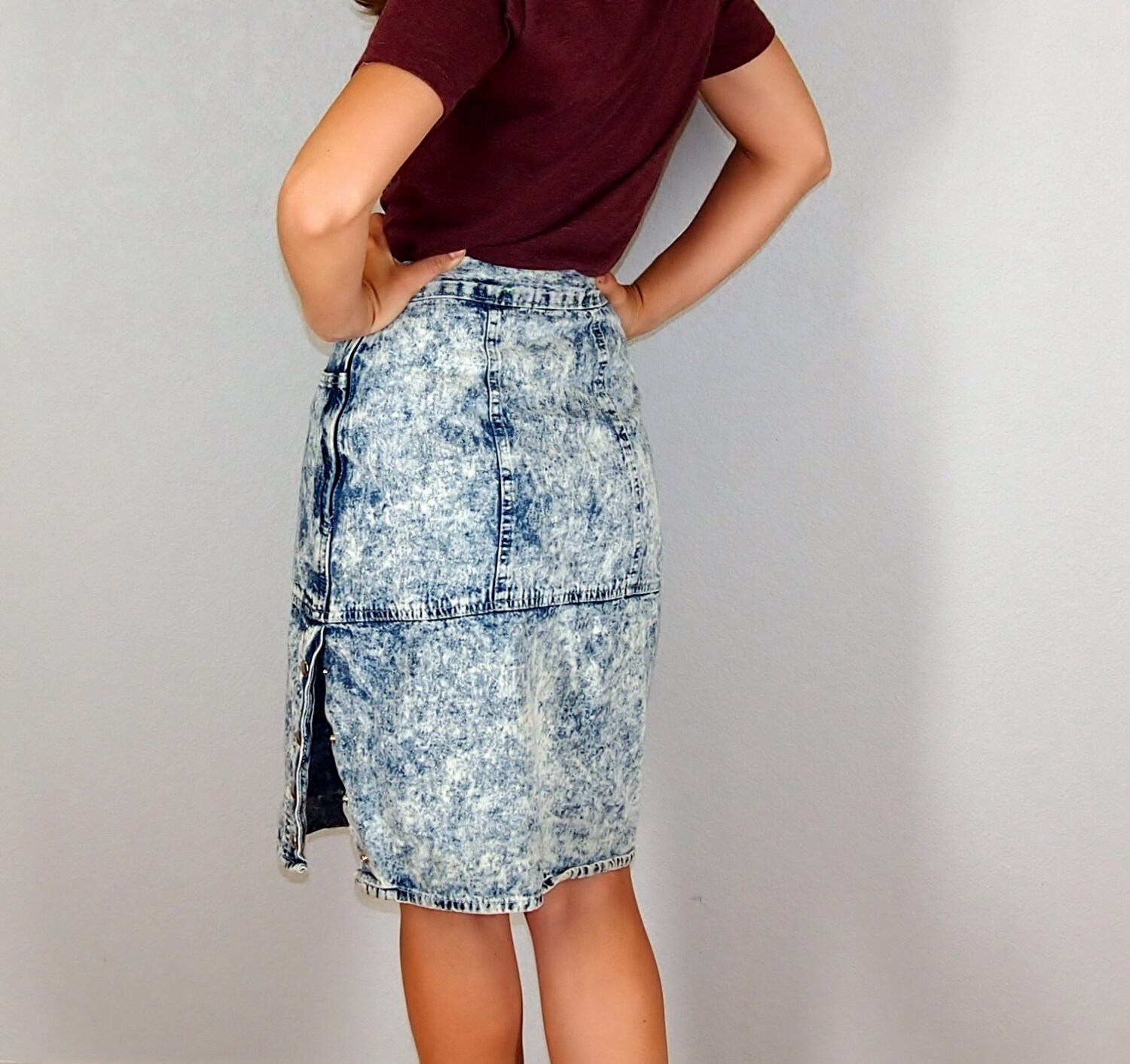 Vintage Acid Washed Denim Skirt Ultimate 80s Pencil Skirt