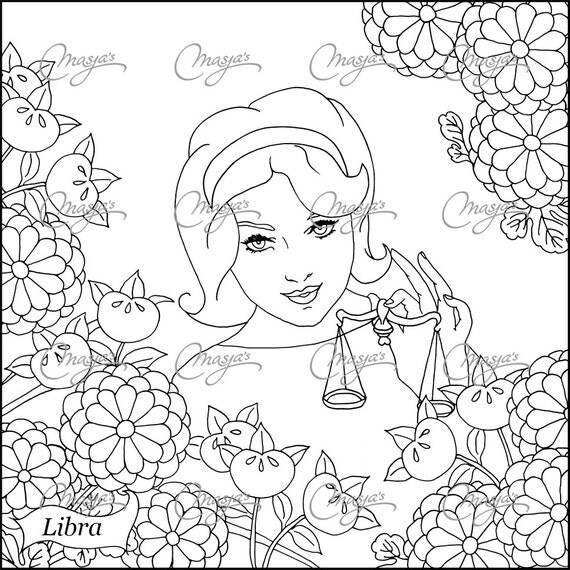 Download Items similar to Masja's LIBRA zodiac sign coloring page on Etsy