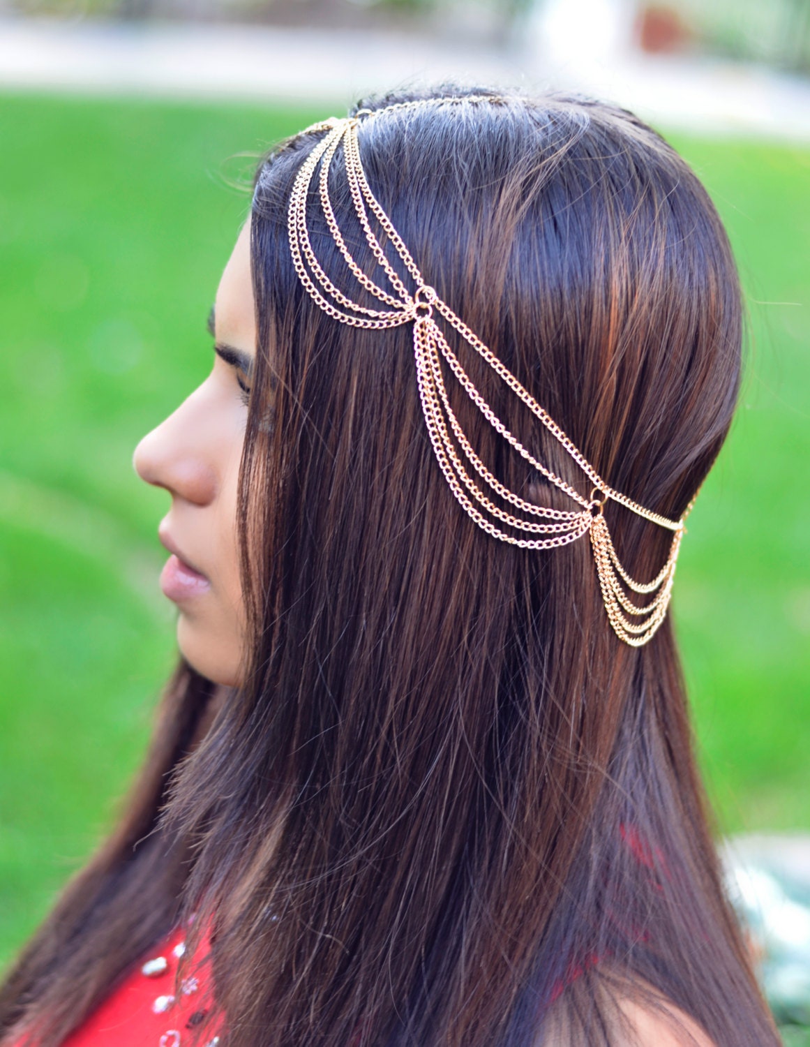 THE MIMI Gold Draped Multiple Hair Chain Jewelry Barrette