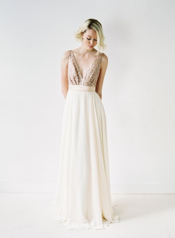 Eden Rose  Gold Sequinned Backless Wedding  Dress 