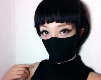 Black Ninja Mask - Jrock Style Gothic Fashion Punk Mask Kakashi Cosplay Ninja Costume Visual Kei Elastic Strap-On Mask