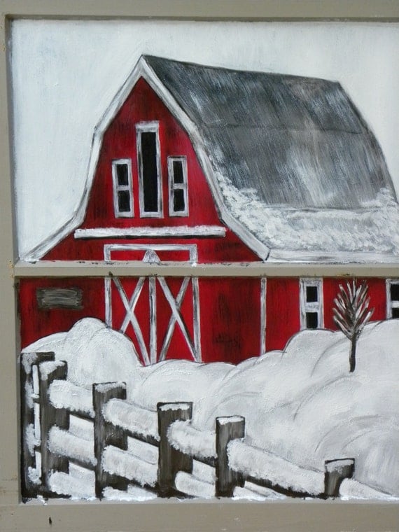 Items similar to Hand Painted Window Art Holiday Decoration "Barn Snow