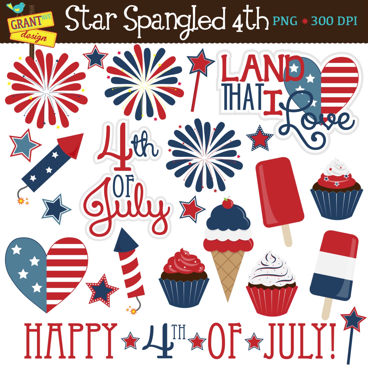 Fourth of July Clipart Patriotic Clip Art Cute Digital