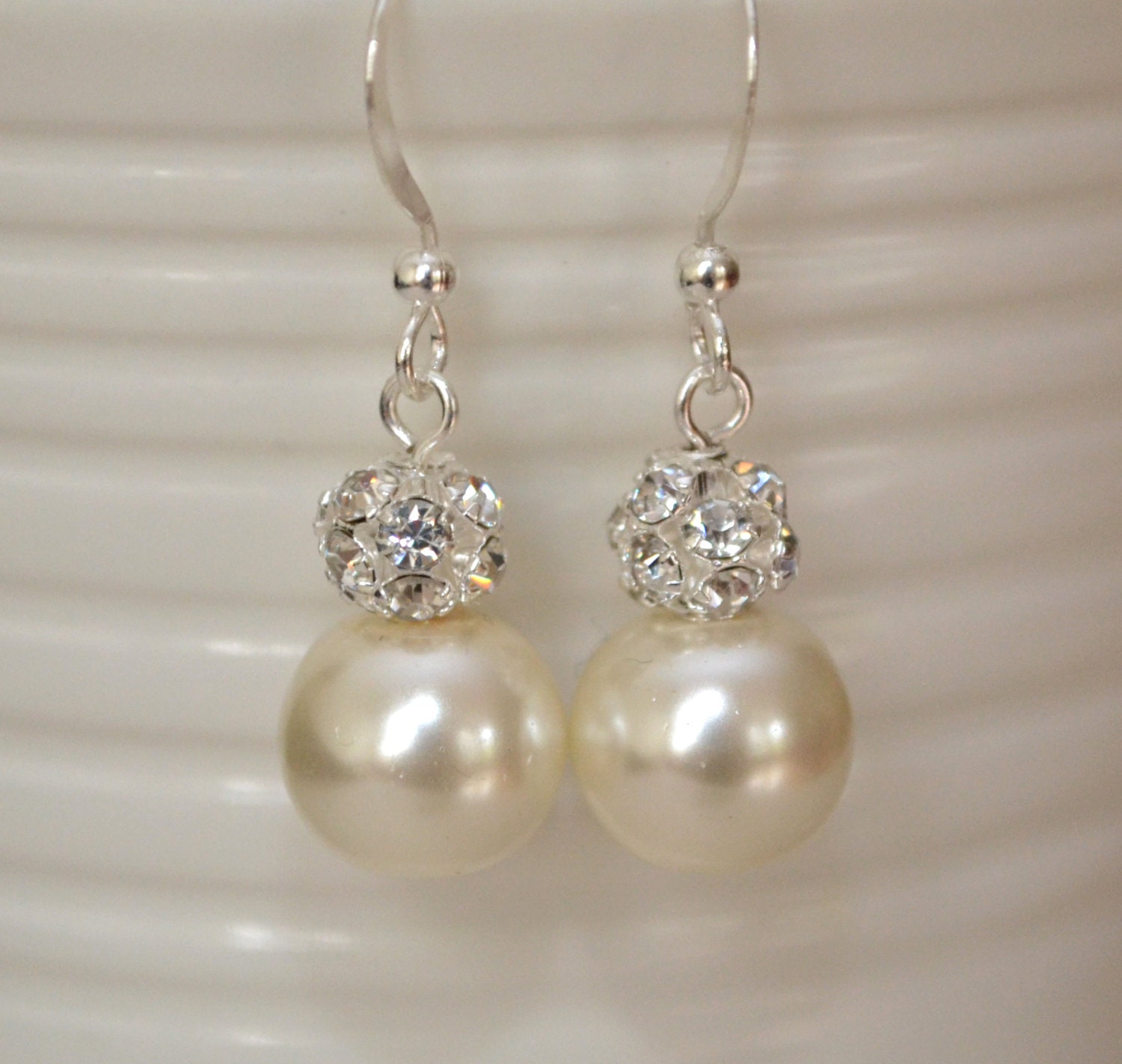 Ivory Pearl Rhinestone Wedding Earrings Bridal Jewelry