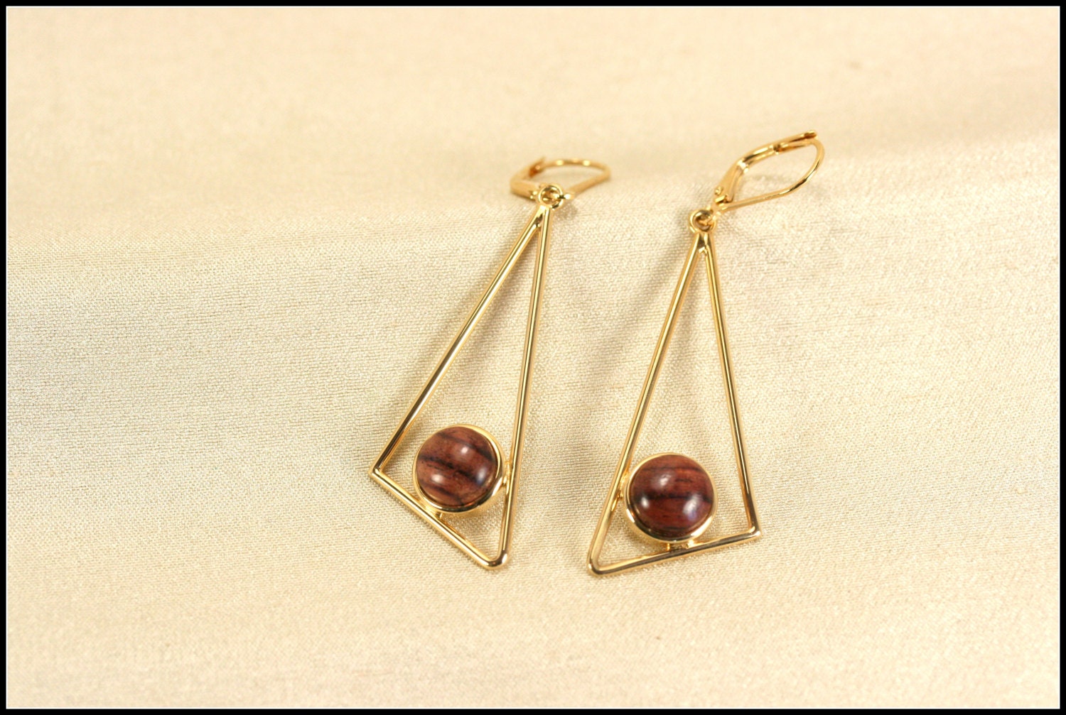 Gold earrings dangle Triangle dangle earrings gold with brown