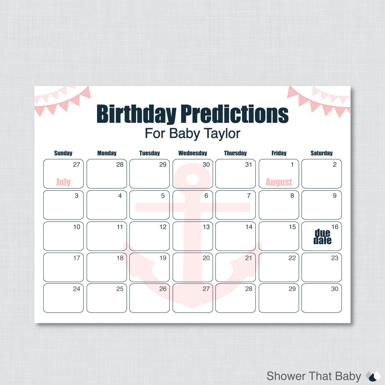 Nautical Birthday Predictions Calendar Printable Nautical