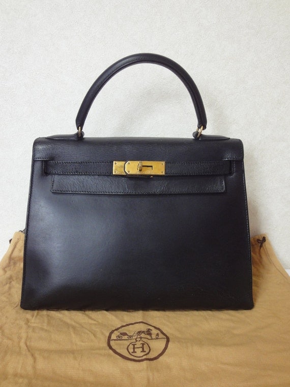 Special SALE. 70s Vintage HERMES Kelly 28 bag black box by eNdApPi