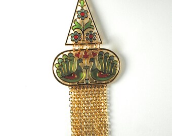 Trifari Vintage Plique a Jour Pendant Poured Glass Trifari Necklace