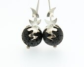 Black Lava Rock Earring, Sterling Silver Sailing Boat and Sea Earring, Santorini Earring, Sailing Boat Earrings, Black Lava Greek Jewellery Black Lava Rock Earring, Sterling Silver Sailing Boat and Sea Earring, Santorini Earring, Sailing Boat Earrings, Black Lava Greek Jewellery