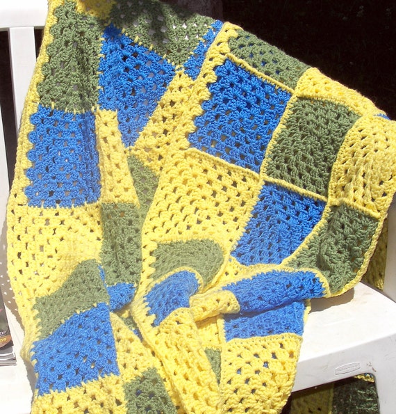 Items similar to On Sale! Crochet Afghan Throw ( Blue ...