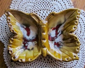 Vintage California Art Pottery Butterfly Drip Glaze Ashtray