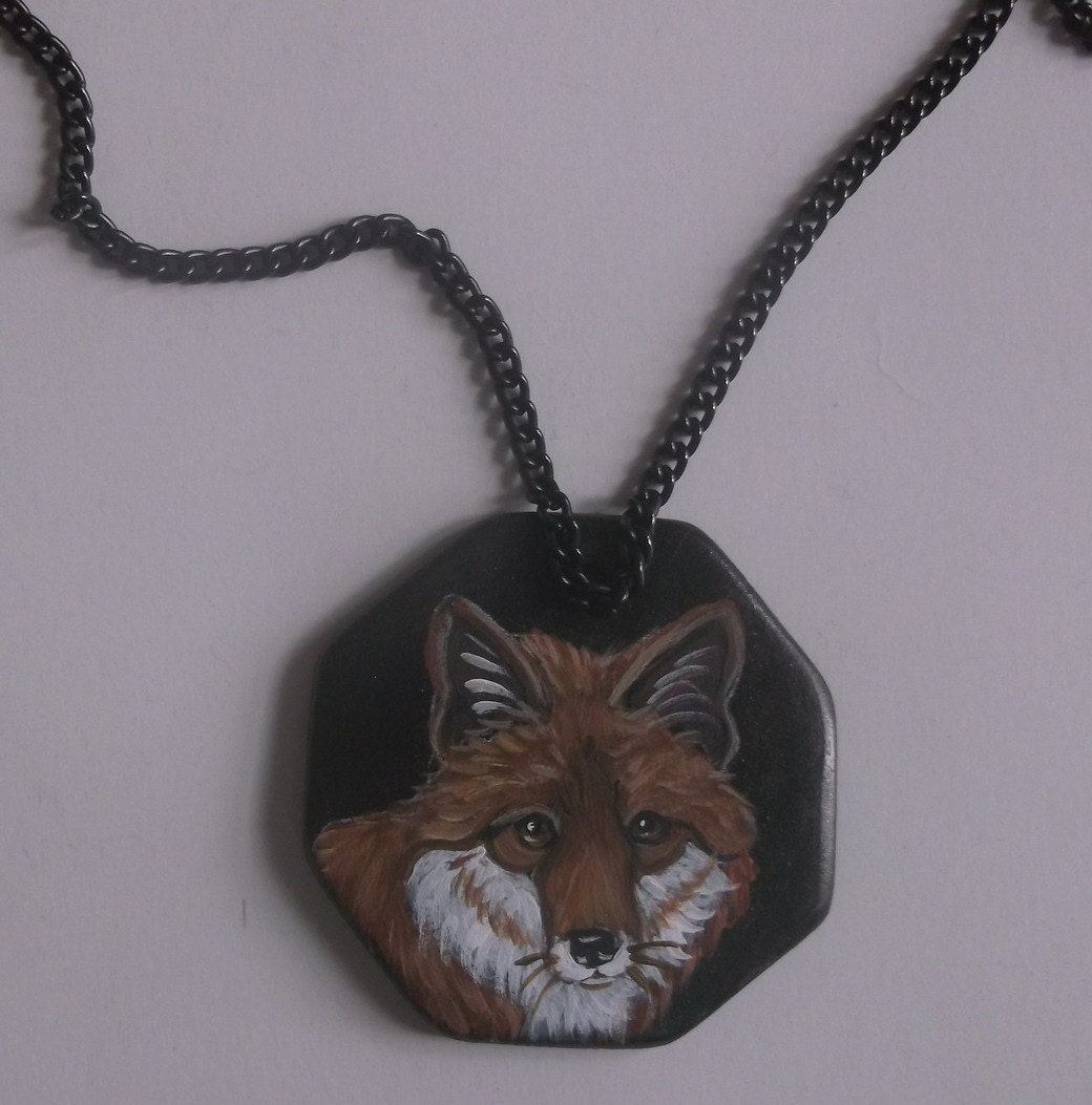 Red Fox Chain Necklace Hand Painted Ceramic by daniellesoriginals