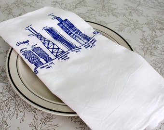 Chicago kitchen towel Chicago buildings diagram tea towel white cotton floursack dish towel, gift for him, gift for her, Christmas gift