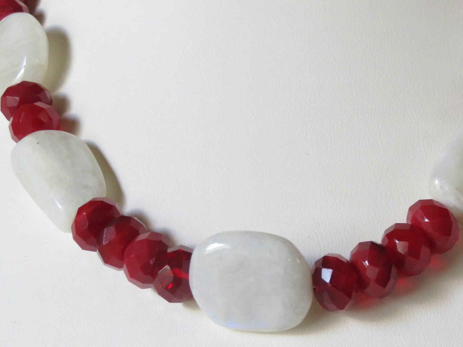 Moonstone and Red Glass Necklace a Statement piece