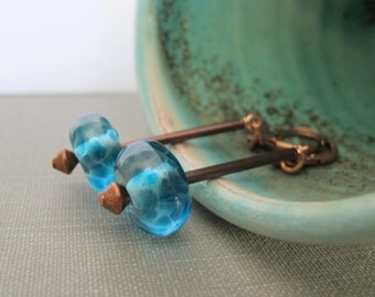 Glass Earrings, Copper Earrings, Blue Glass, Lampwork Glass, Transparent Blue, Dangle Earrings, Copper Jewelry