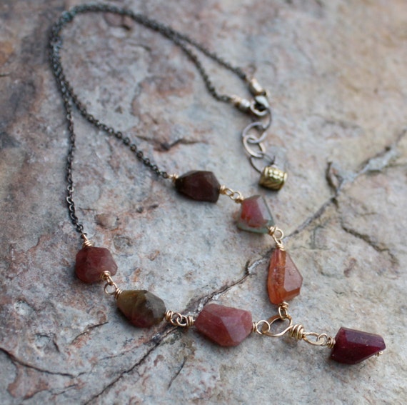 TOURMALINE necklace mixed metals sterling silver and gold