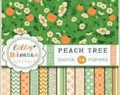 50% off PEACH TREE digital papers for cards, invites, scrapbooking Commercial Use Included Peaches, green, orange, Il_170x135