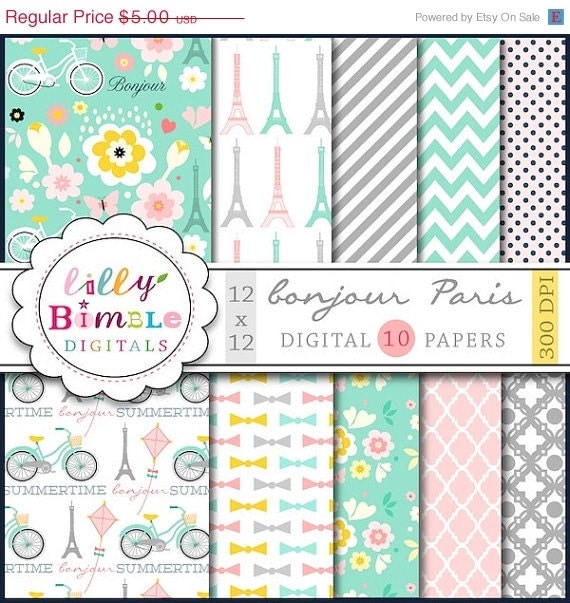 50% off Paris Digital Papers with Eiffel tower, travel, romantic, Modern Scrapbook Paper Instant Download Il_570xn