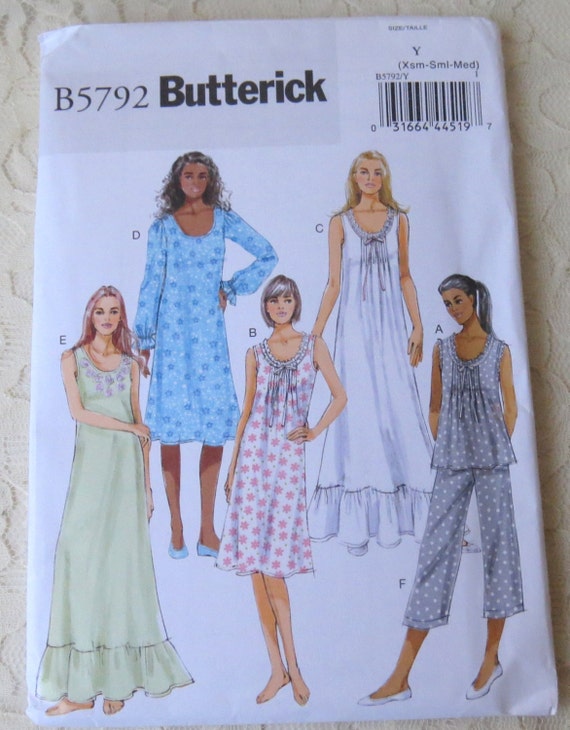 Butterick B5792 Sewing Pattern Nightgown Pants & Pajama Top
