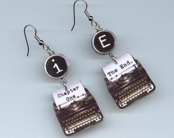 Typewriter Earrings - Chapter one The end - typewriter key jewelry - Author's writer gift - mismatched earring Designs by Annette