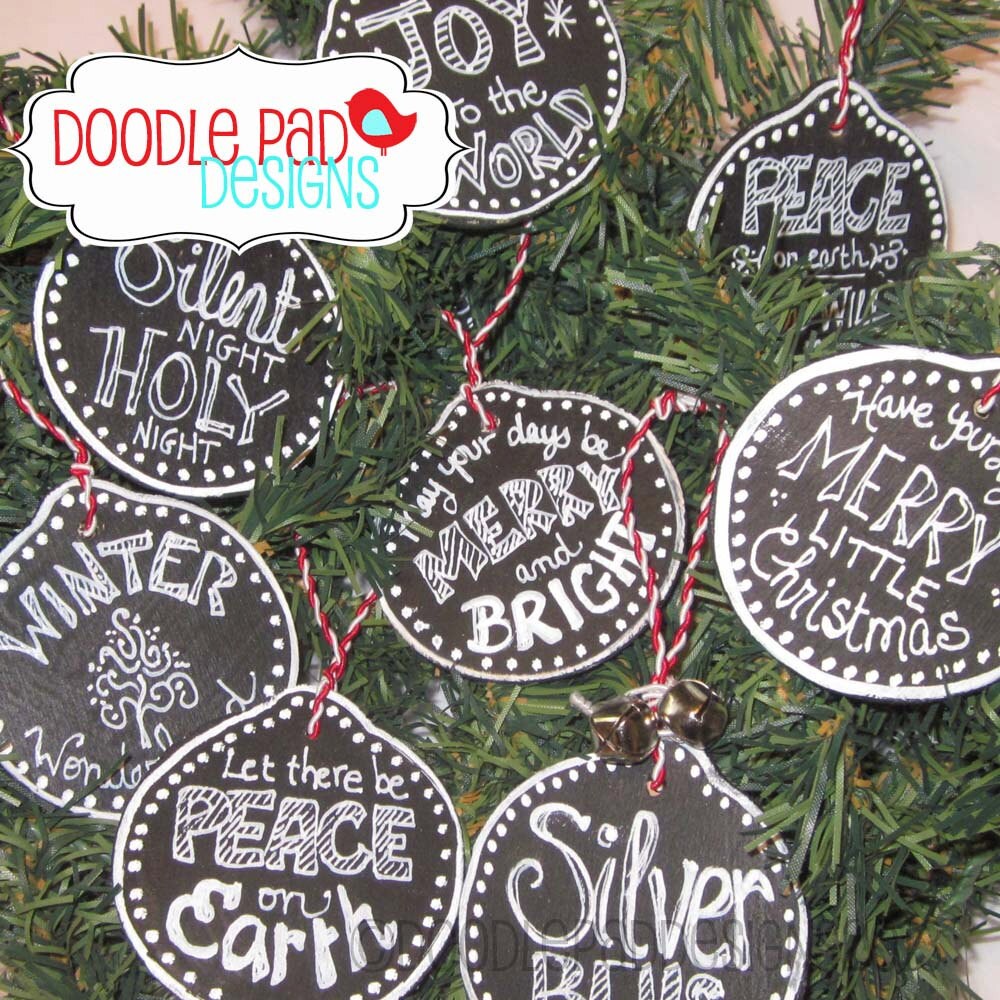 Wooden Chalkboard Ornaments set of 8