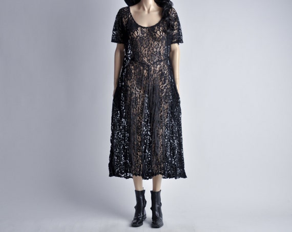 Items similar to oversized black lace babydoll dress / s / m / 175d on Etsy