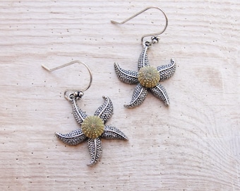 Starfish Earrings Green Sea Urchin Earrings