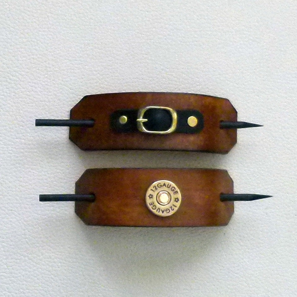 Retro Leather Hair Barrettes with Sticks Shotgun Shell