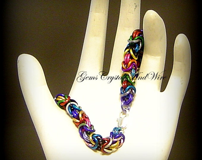 Hand Woven, Multi Color, Chainmaille Bracelet, Bohemian Jewelry, Unisex Gift